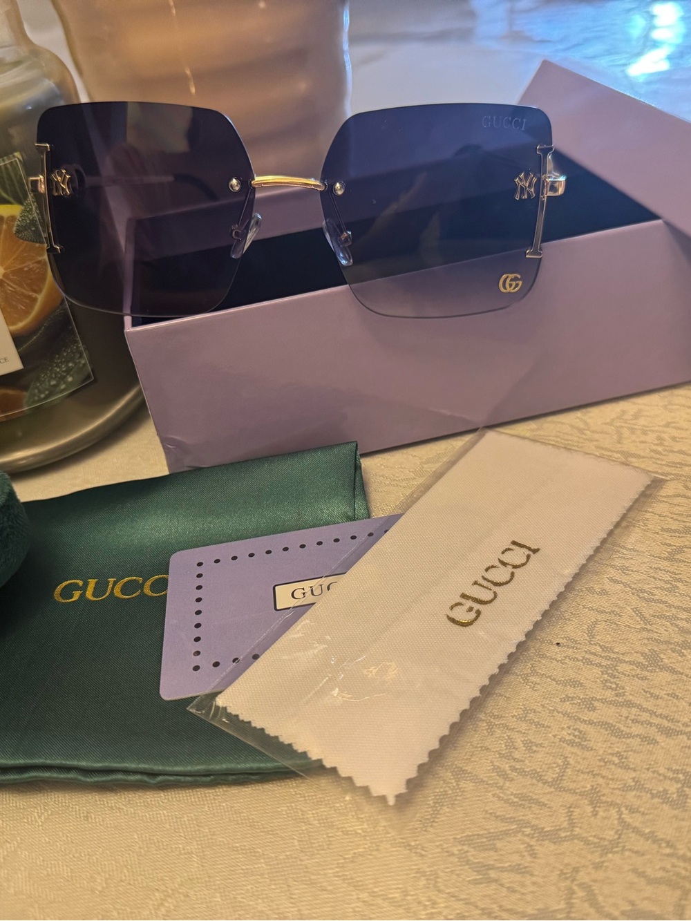 Women's Rimless Gradient Blue-Purple Sunglasses with Gold Accents